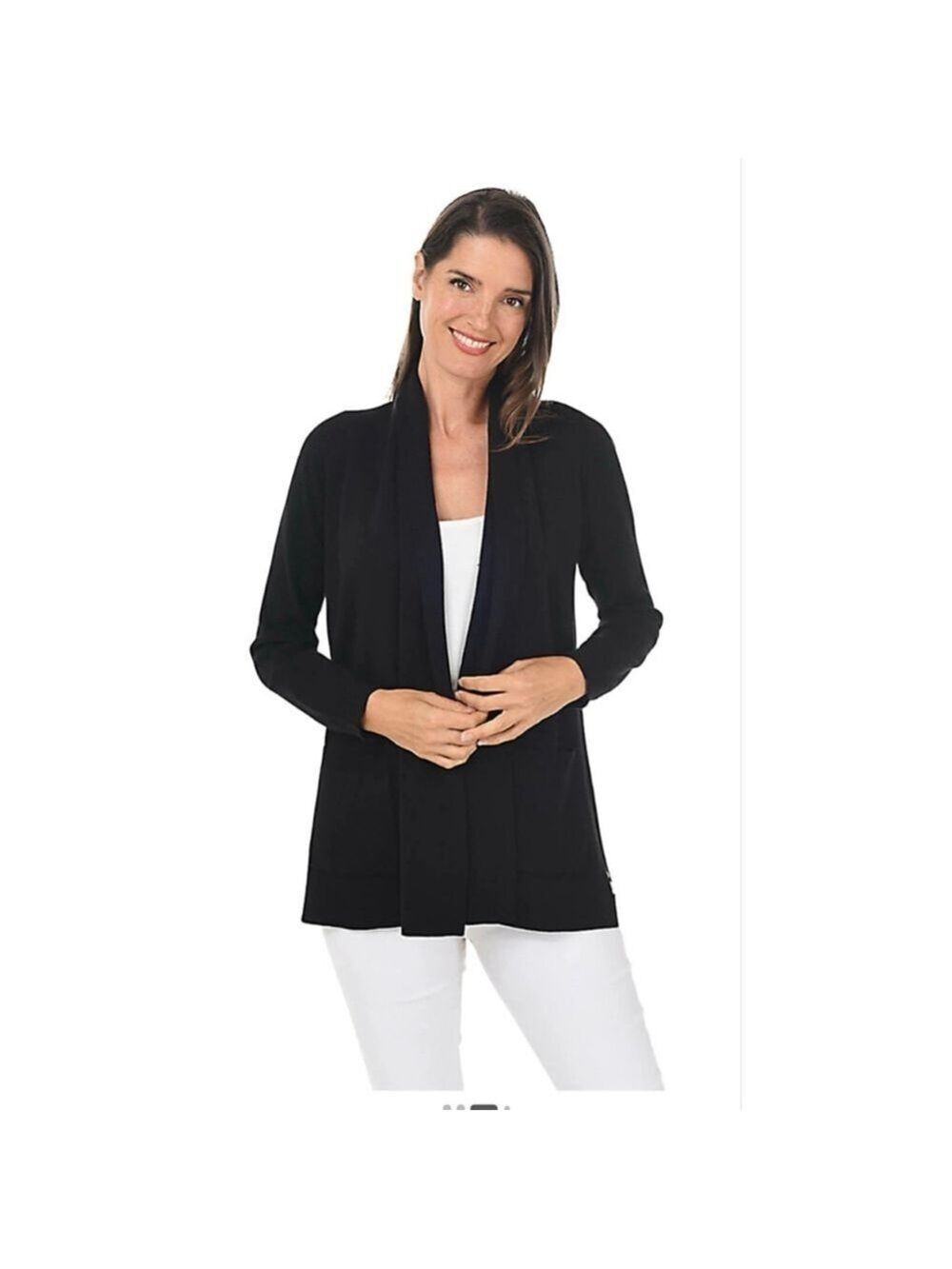 Cyrus Open Front Cardigan Sweater XL Black Shawl Collar Perforated NWT